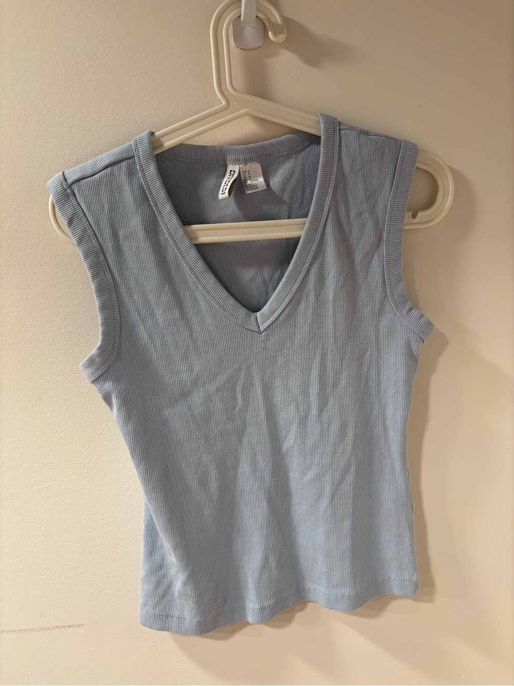 Divided Light Blue V-Neck Ribbed Tank Top